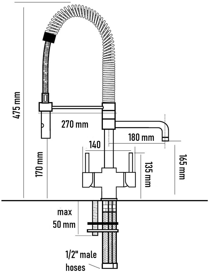 Osmio Azzurra Breve 3-Way (Tri-flow) Kitchen Tap Spray Hose